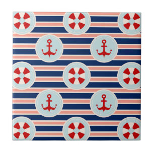 Nautische strips en Stippen patroon Tegeltje