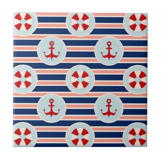 Nautische strips en Stippen patroon Tegeltje (Voorkant)
