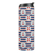 Nautische strips en Stippen patroon Thermosbeker (Gedraaid links)