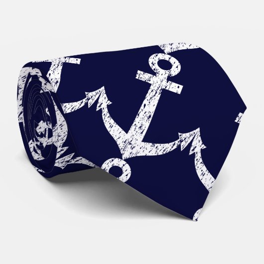 Nautische stropdas met scheepsankerpatroon (Opgerold)