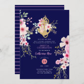 Nautische Sweet 16 Uitnodigingen Navyblauw Roze Bl (Voorkant / Achterkant)