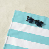 Nautische Teal Streep Anker Monogram Naam Strandlaken (In situ)