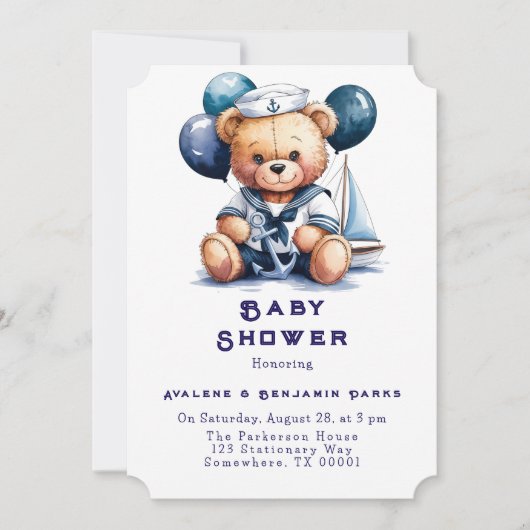 Nautische teddybeer Delight Boy Baby shower Kaart (Voorkant)