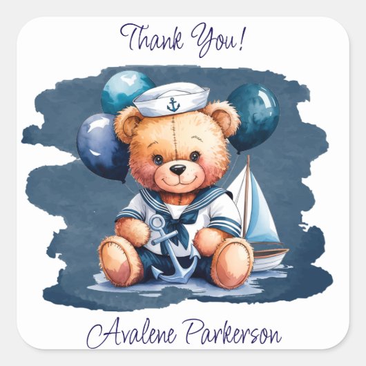 Nautische teddybeer Delight Boy Baby shower Vierkante Sticker (Voorkant)