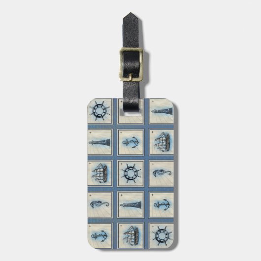 Nautische Tegels | Blauw vuurtoren Anchor Ship Whe Bagagelabel (Voorkant verticaal)