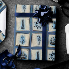 Nautische Tegels | Blauw vuurtoren Anchor Ship Whe Cadeaupapier
