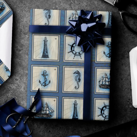 Nautische Tegels | Blauw vuurtoren Anchor Ship Whe Cadeaupapier