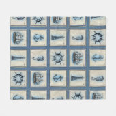 Nautische Tegels | Blauw vuurtoren Anchor Ship Whe Fleece Deken (Voorkant (Horizontaal))