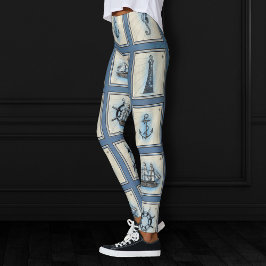 Nautische Tegels | Blauw vuurtoren Anchor Ship Whe Leggings
