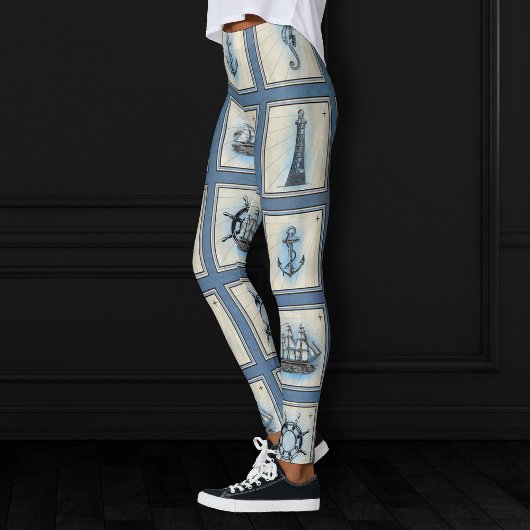 Nautische Tegels | Blauw vuurtoren Anchor Ship Whe Leggings