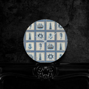 Nautische tegels   Blauw vuurtoren Anchor Ship Whe Ronde Klok