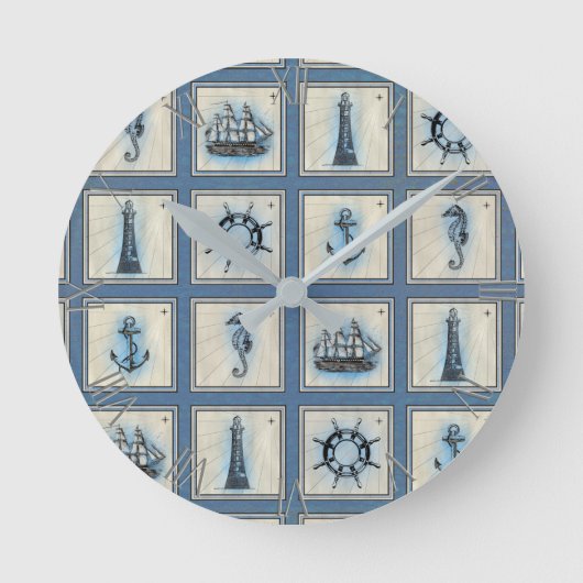 Nautische Tegels | Blauw vuurtoren Anchor Ship Whe Ronde Klok (Voorkant)