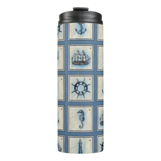 Nautische Tegels | Blauw vuurtoren Anchor Ship Whe Thermosbeker (Voorkant)