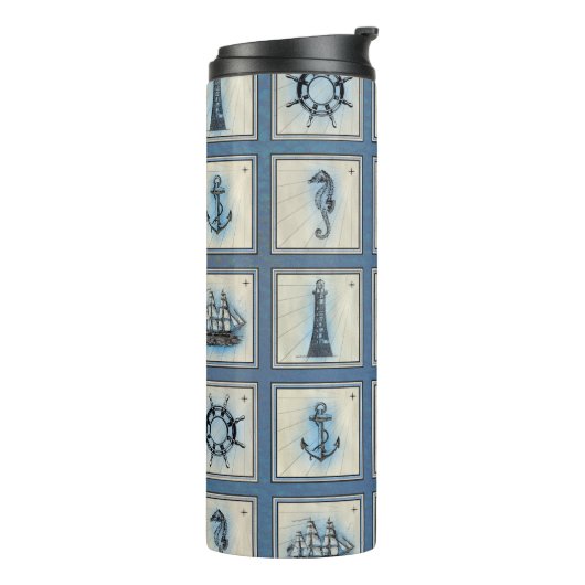 Nautische Tegels | Blauw vuurtoren Anchor Ship Whe Thermosbeker (Gedraaid links)