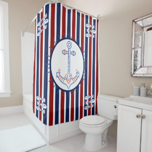 Nautische thema anker Vissen Zeilen Blauw Rood Wit Douchegordijn
