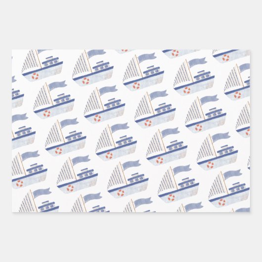 Nautische thema zeilboot inpakpapier vel (Voorkant 2)