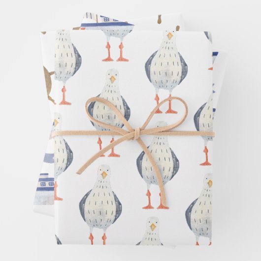 Nautische thema zeilboot inpakpapier vel (In situ)