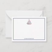 Nautische thema zeilboot naam gepersonaliseerd notitiekaartje (Voorkant)