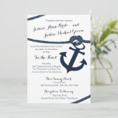Nautische Touw en Anker Donkere Navy Bruiloft Kaart (Staand voorkant)