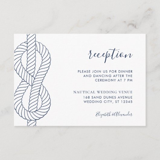 Nautische touw knoop bruiloft receptie informatiekaartje (Voorkant)