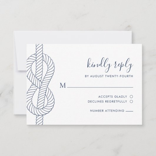 Nautische touw knoop bruiloft RSVP kaartje (Voorkant)