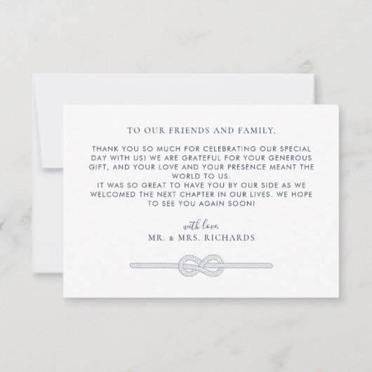 Nautische touw knoop moderne bruiloft bedankkaart (Achterkant)