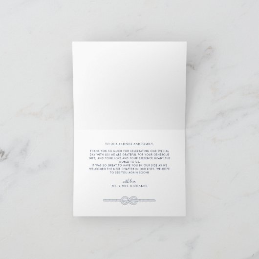 Nautische touw knoop moderne bruiloft bedankkaart (Binnen)