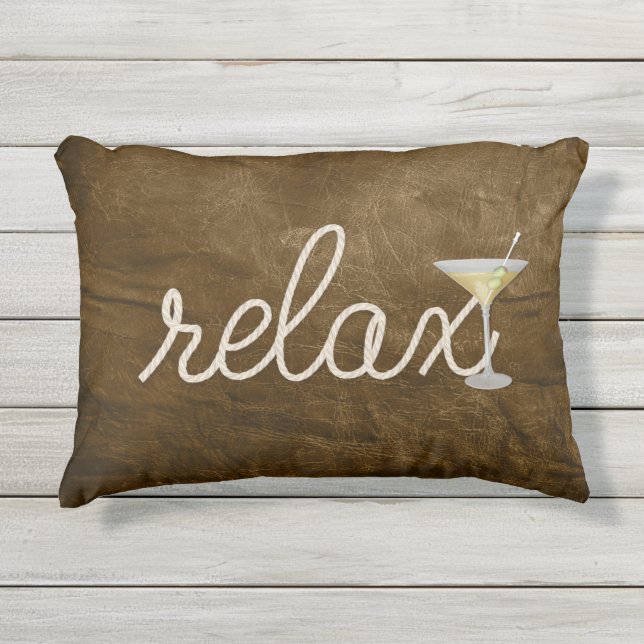 nautische touw op bruin lederen textuur en martini buitenkussen (Voorkant)