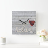 nautische touw op hout met wijn en ontspant tekst vierkante klok (Huis)
