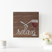 nautische touw op hout met wijn en ontspant tekst vierkante klok (Huis)