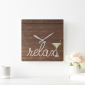 nautische touw op teak met martini en ontspant tek vierkante klok (Huis)