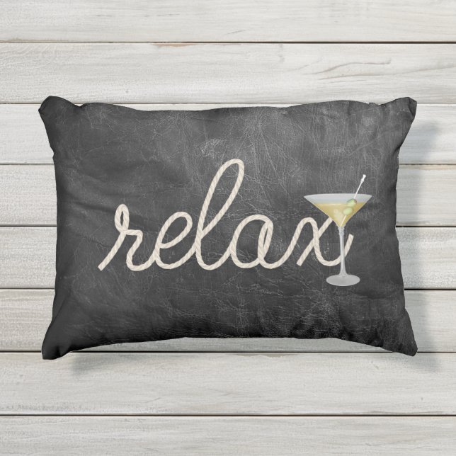 nautische touw op zwarte ledertextuur en martini buitenkussen (Voorkant)