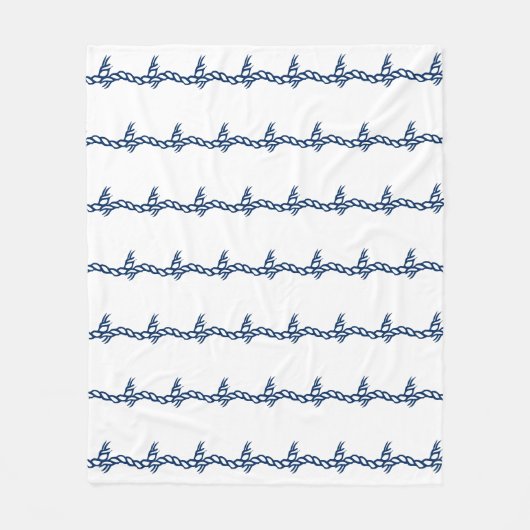 Nautische touwgolven blauw wit marinepatroon fleece deken (Voorkant)