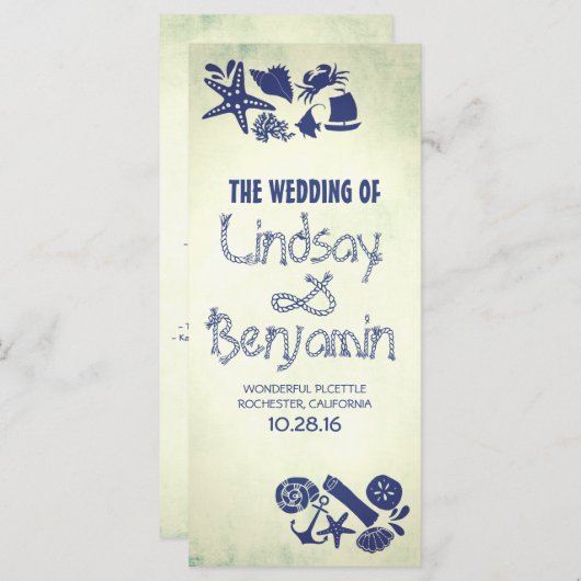 Nautische Touwknoop  Seaside Weddingprogramma Programmakaart (Voorkant / Achterkant)