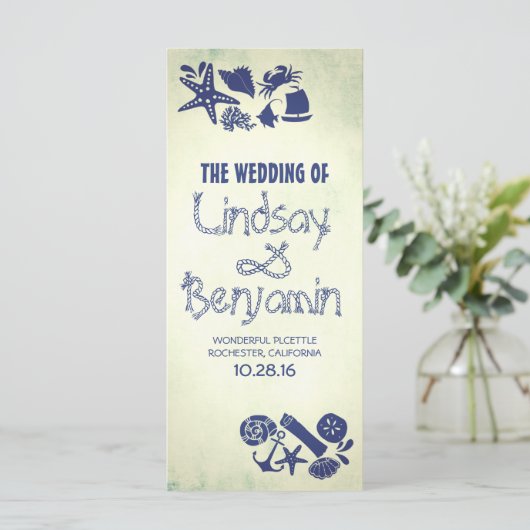 Nautische Touwknoop  Seaside Weddingprogramma Programmakaart (Staand voorkant)