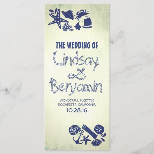 Nautische Touwknoop  Seaside Weddingprogramma Programmakaart (Voorkant)