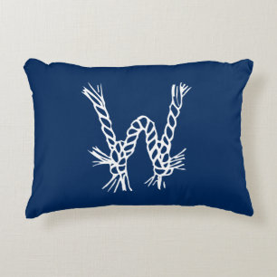 Nautische touwknopen blauw wit aangepast monogram accent kussen