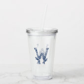 Nautische touwknopen blauw wit aangepast monogram acryl drinkbeker (Achterkant)