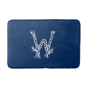 Nautische touwknopen blauw wit aangepast monogram badmat