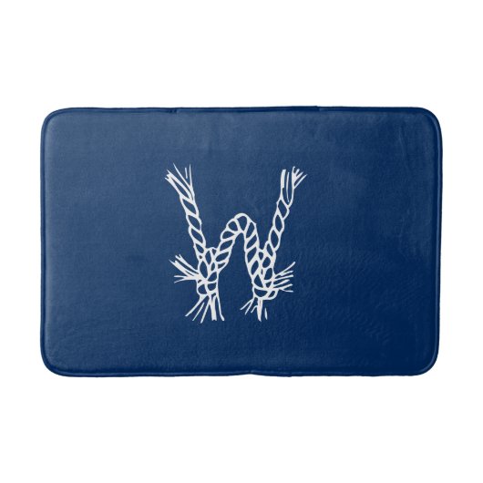 Nautische touwknopen blauw wit aangepast monogram badmat (Voorkant)