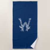 Nautische touwknopen blauw wit aangepast monogram strandlaken (Voorkant)