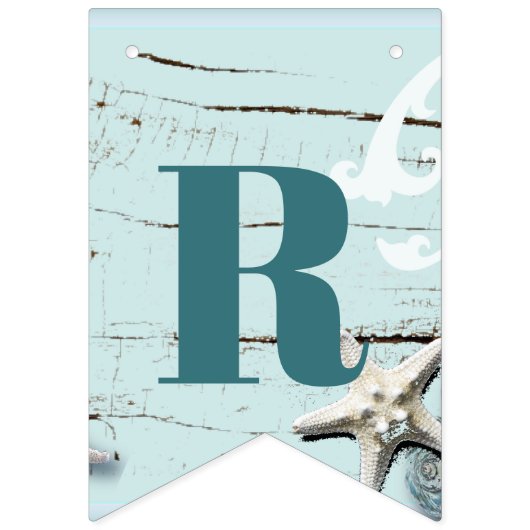 nautische tropische aqua blauwe zeeschelp strand b vlaggetjes (Tweede vlag)