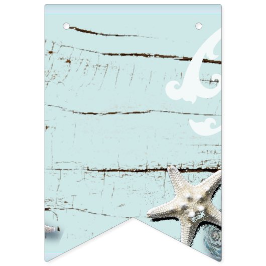 nautische tropische aqua blauwe zeeschelp strand b vlaggetjes (Eerste vlag)