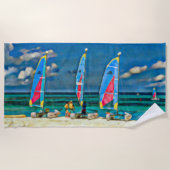 Nautische Tropische Witte Zandbrauwboten Strandlaken (Voorkant)