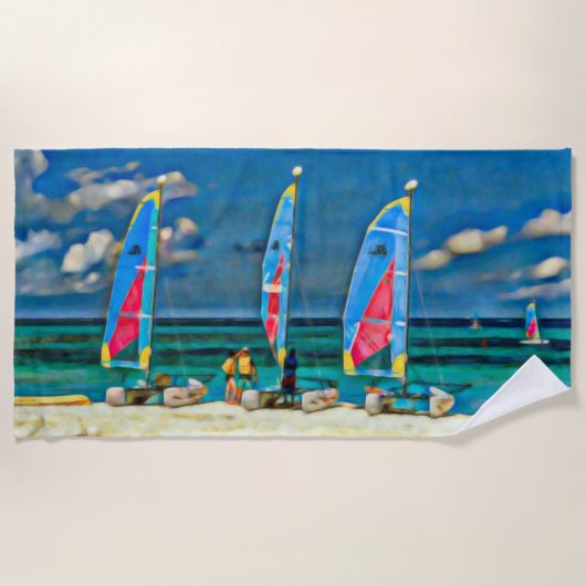 Nautische Tropische Witte Zandbrauwboten Strandlaken (Voorkant)