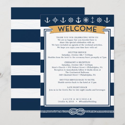 Nautische trouwroute - Bruiloft Welkom Kaart (Voorkant / Achterkant)