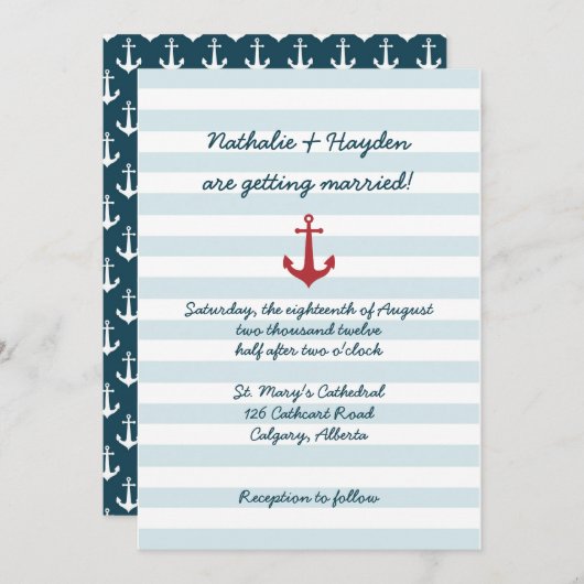 Nautische trouwuitnodiging kaart (Voorkant / Achterkant)