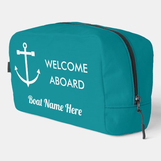 Nautische Turquoise Anker Welkom Aan boord Boot Na Toilettasje (Rechterhoek)
