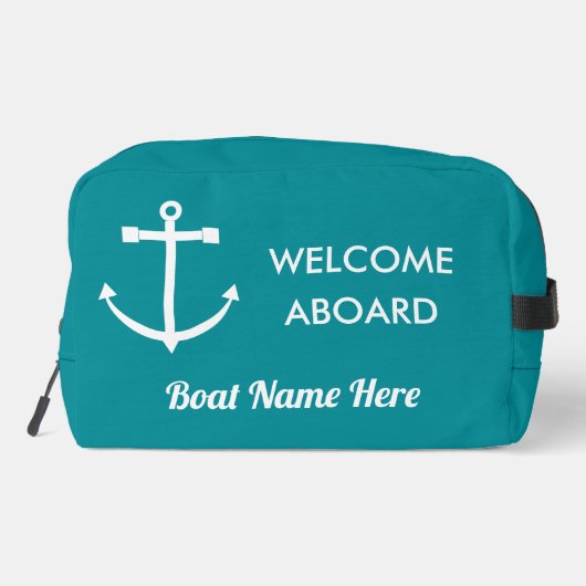 Nautische Turquoise Anker Welkom Aan boord Boot Na Toilettasje (Achterkant)