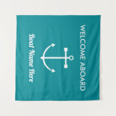 Nautische Turquoise Anker Welkom Aan boord Boot Na Wandkleed (Voorkant (horizontaal))